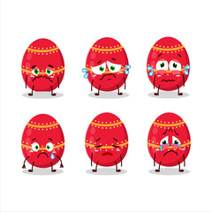 Red easter egg cartoon character with sad expression