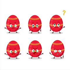 Cartoon character of red easter egg with what expression