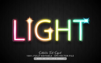 Light, Colorful neon style editable text effect Premium Vector