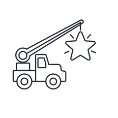 Lifting mechanism and star. Raise your rating to a higher level. Vector linear icon illustration isolated on white background.
