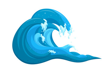 Tropical tsunami wave in cartoon style. Ocean surfing wave forming a barrel. Vector illustration isolated in white background