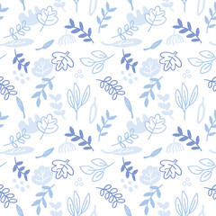 Seamless Pattern of Hand Drawn Leaf Design on White Background