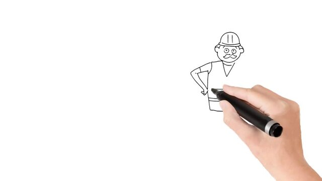 Tracks constructor with moustache computer drawing whiteboard animation of job position