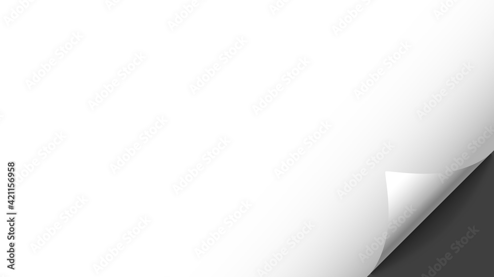 Poster Bending white blank paper corner. Horizontal vector template for a text
