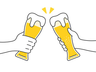 ビアグラスを持って乾杯するイラスト