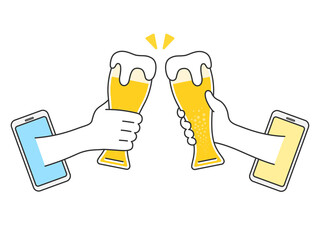 オンライン飲み会で乾杯をするイラスト