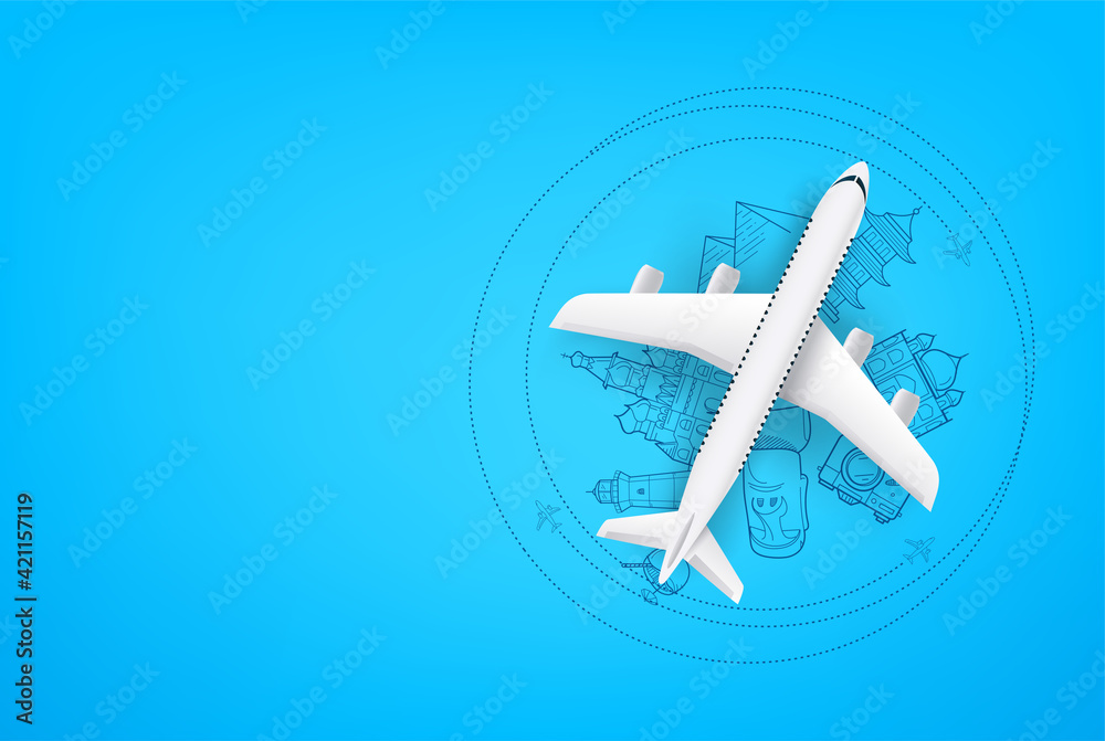 Poster adventure time concept with aircraft model with copy space