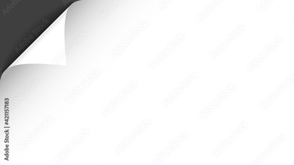 Poster Bending white blank paper left top corner. Horizontal vector template for a text