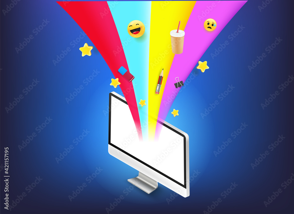 Poster Modern computer with different elements flowing into it