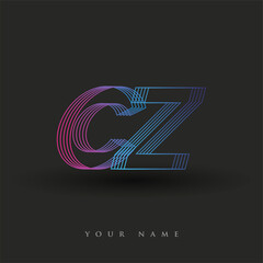 initial letter logo CZ colored blue and magenta with striped composition, Vector logo design template elements for your business or company identity. - obrazy, fototapety, plakaty