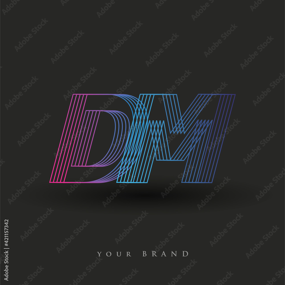 Poster initial letter logo DM colored blue and magenta with striped composition, Vector logo design template elements for your business or company identity.