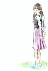 春の女性のコピースペース