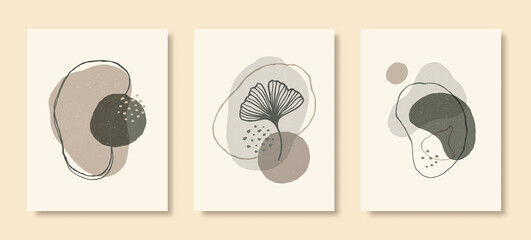 Set of Abstract Art Background In A Trendy Minimal Style. Vector Hand Drawn Illustration from Organic shapes and Leaves