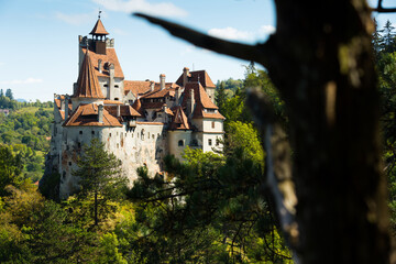 Fototapeta na wymiar Landscape with famous Bran Castle, between Transylvania and Wallachia, Romania
