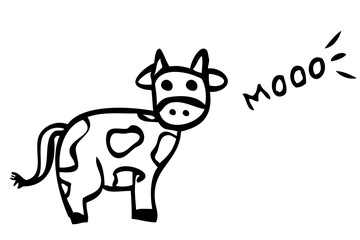 Simple Doodle Vector hand draw Sketch Cow With Moo Sound, Isolated on white