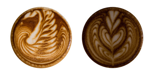 Set Latte Art ,heart shape,L iver Bird latte art, coffee isolated on white background