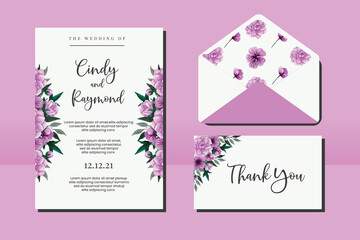 Wedding invitation frame set, floral watercolor hand drawn Geranium Flower design Invitation Card Template