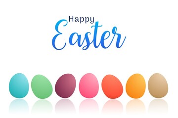 Coloful Easter Eggs in white background. Happy Easter Day poster, banner in flaylay with typography