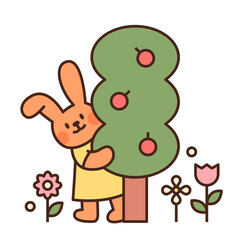 Obraz na płótnie Canvas Cute easter bunny character. A rabbit holding an apple tree. flat design style minimal vector illustration.