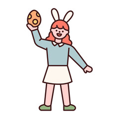 Easter characters. A girl is holding an Easter egg in her hand. flat design style minimal vector illustration.
