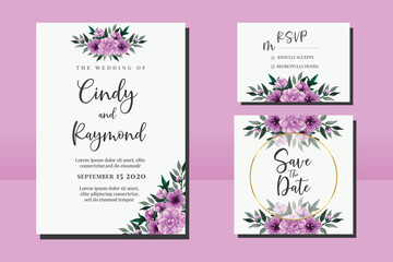 Wedding invitation frame set, floral watercolor hand drawn Geranium Flower design Invitation Card Template