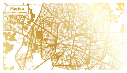 Merida Mexico City Map in Retro Style in Golden Color. Outline Map.