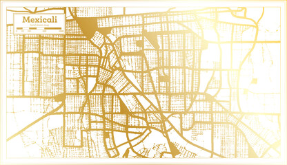 Mexicali Mexico City Map in Retro Style in Golden Color. Outline Map.