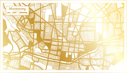 Monterrey Mexico City Map in Retro Style in Golden Color. Outline Map.