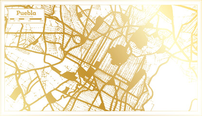 Puebla Mexico City Map in Retro Style in Golden Color. Outline Map.