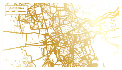 Queretaro Mexico City Map in Retro Style in Golden Color. Outline Map.