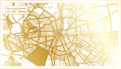 San Luis Potosi Mexico City Map in Retro Style in Golden Color. Outline Map.