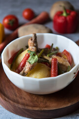 Close up of Healthy food chicken stew prepared along with vegetables 