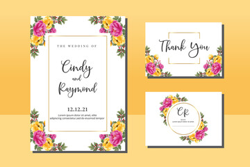 Wedding invitation frame set, floral watercolor hand drawn Peony Flower design Invitation Card Template