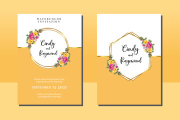 Wedding invitation frame set, floral watercolor hand drawn Peony Flower design Invitation Card Template