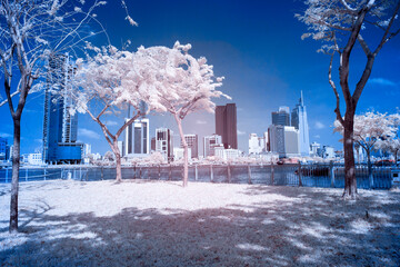 Artwork infrared picture: Ho Chi Minh city skyline aerial panoramic 