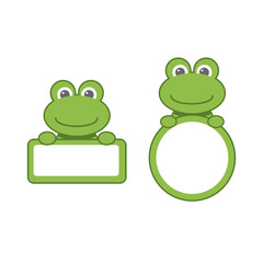 frame square and circle with cartoon frog illustration design