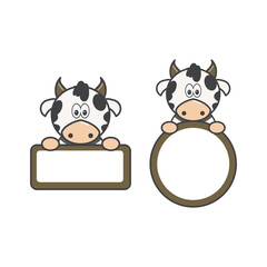 frame square and circle with cartoon milk cow illustration design