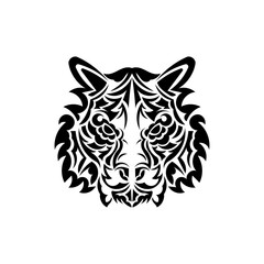 Polynesian style tiger face tattoo. Boho tiger face. Isolated. Vector illustration.