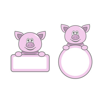 frame square and circle with cartoon pig illustration design