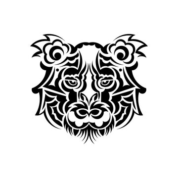 Maori style tiger face tattoo. Boho tiger face. Isolated. Vector