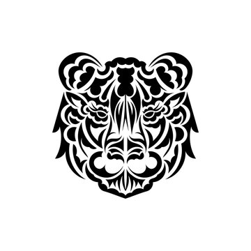 Samoan style tiger face tattoo. Boho tiger face. Isolated. Vector illustration.
