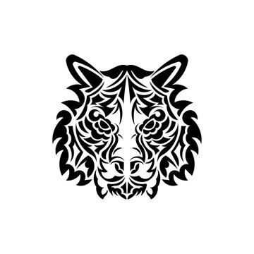 Polynesian style tiger face tattoo. Boho tiger face. Isolated. Vector illustration.