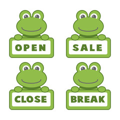 open closed with cartoon frog illustration design