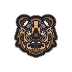 Colored print tiger face in samoan style. Boho tiger face. Isolated. Vector illustration.