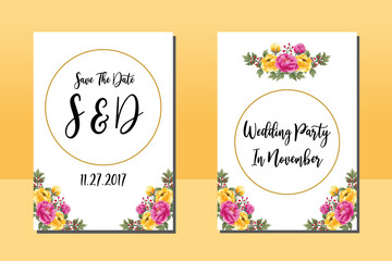 Wedding invitation frame set, floral watercolor hand drawn Peony Flower design Invitation Card Template