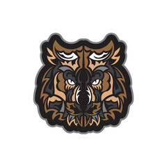 Colored print tiger face in Polynesian style. Boho tiger face. Isolated. Vector