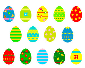 set of colored easter eggs, flat easter eggs. Vector on an isolated white background.