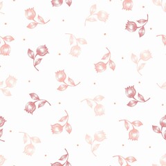 Spring Seamless Pattern with Pink Tulip Silhouette Vector Illustration