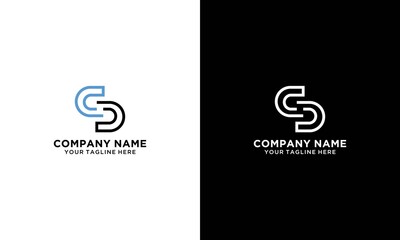 Initial letter S and D, SD, DS, overlapping D inside S, line art logo, black monogram color