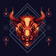 Bull head illustration with sacred geometry background